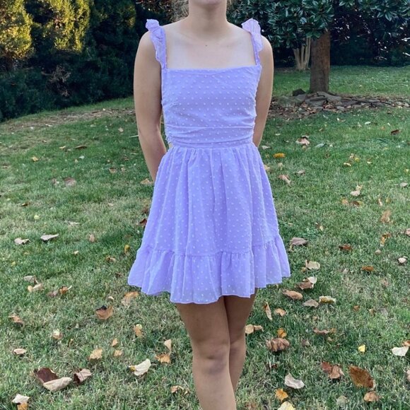 Lavendar Chiffon Fit and Flare Dress - Picture 1 of 5